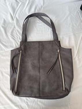 Relic Gray Faux Leather Tote Bag with Double Side Zippers